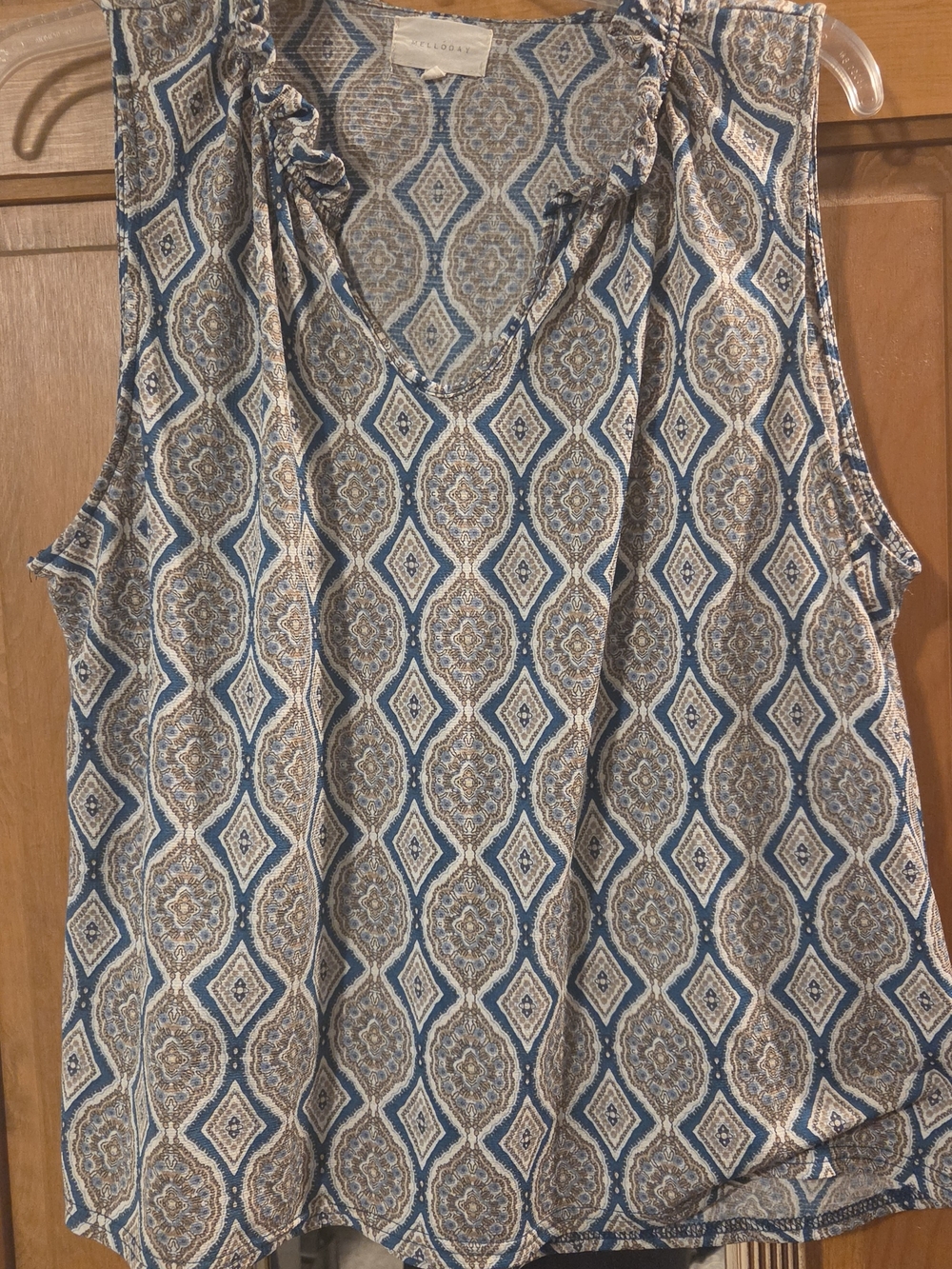 MELLODAY Blue & Tan Geometric Sleeveless Camisole